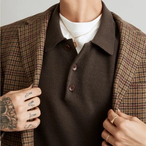 Madewell Ribbed Long-Sleeve Sweater Polo - Picture 2 of 7